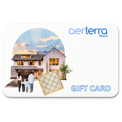 Aerterra gift card with a family and house image on a white background